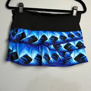 Lucky in Love Sm Pleated Tennis Skirt Skort Built in Shorts Blue Abstract Print
